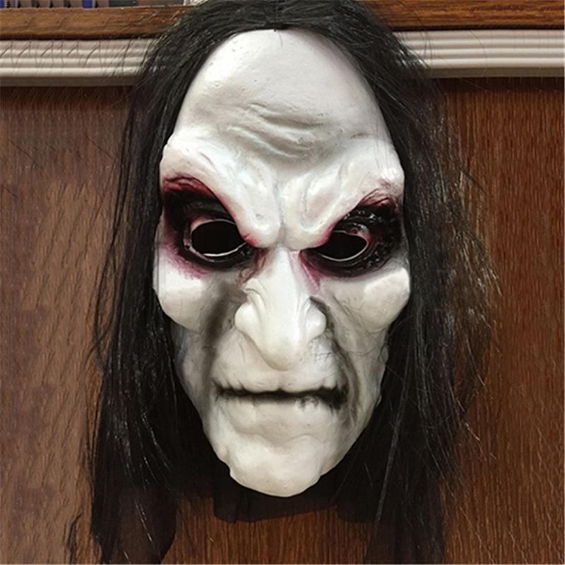 Masque zombie réaliste à cheveux longs pour Halloween