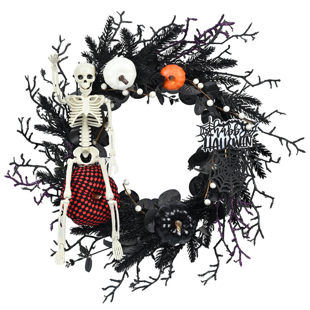 Couronne d’Halloween avec citrouille, crâne et branches décoratives