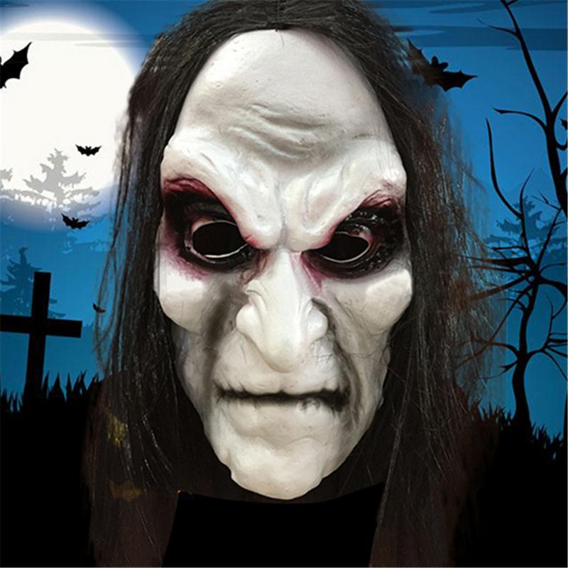Masque zombie réaliste à cheveux longs pour Halloween
