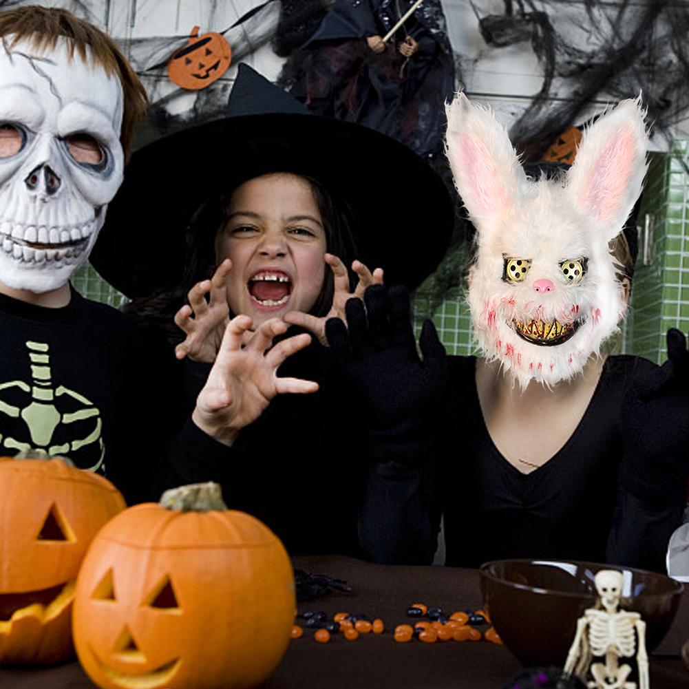 Masque de lapin ensanglanté en peluche pour Halloween