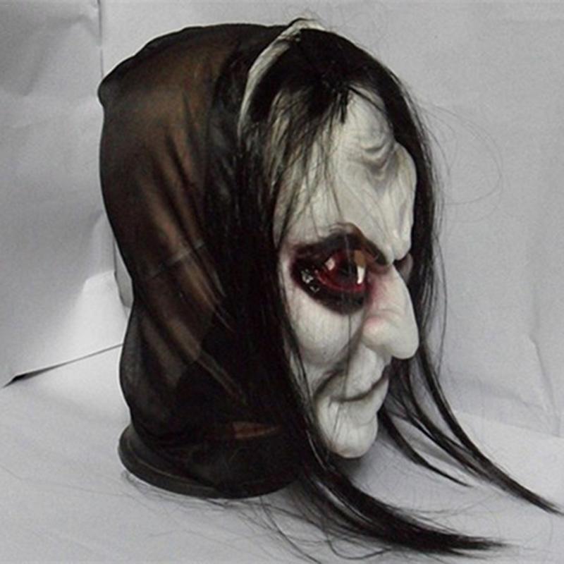 Masque zombie réaliste à cheveux longs pour Halloween