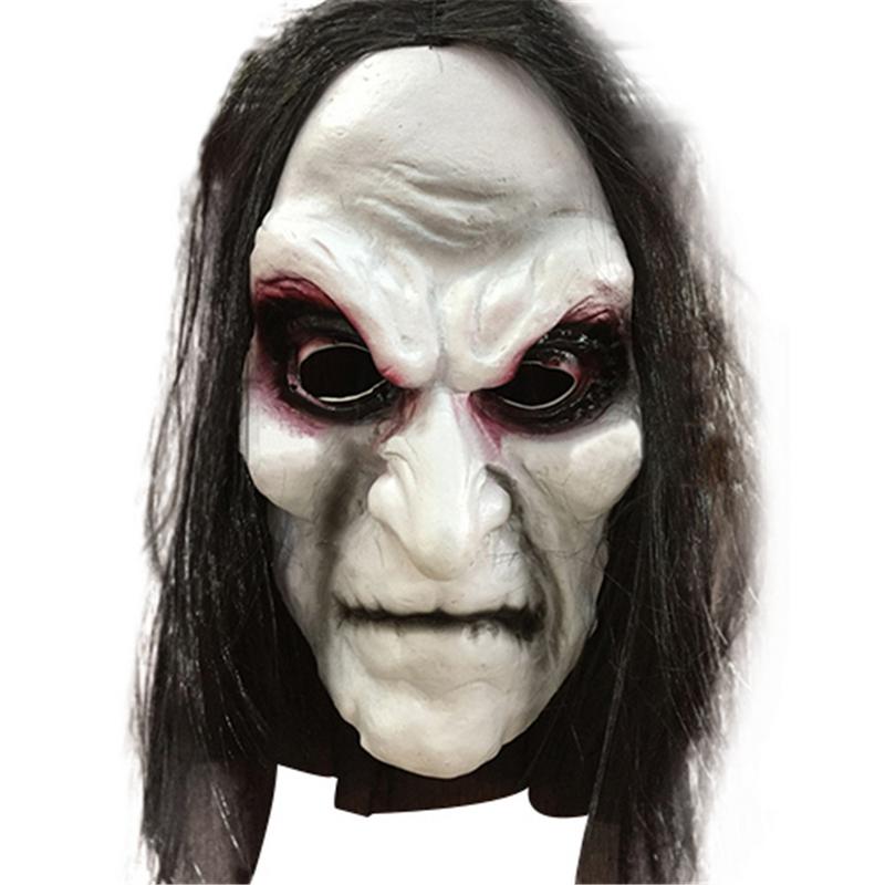 Masque zombie réaliste à cheveux longs pour Halloween