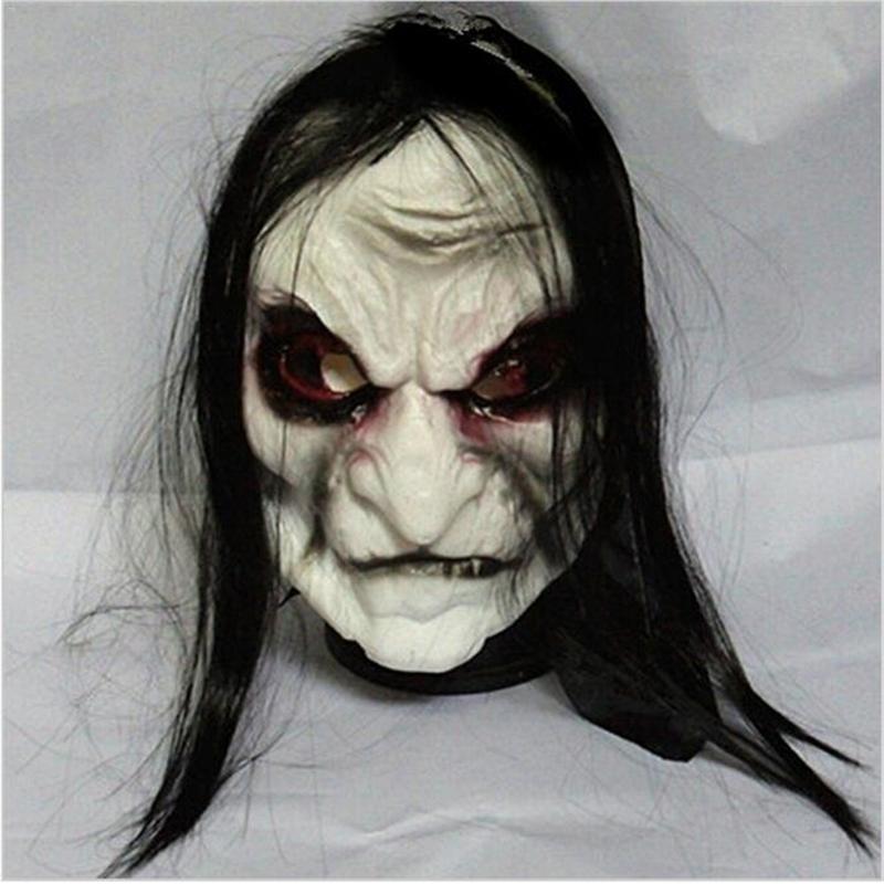 Masque zombie réaliste à cheveux longs pour Halloween
