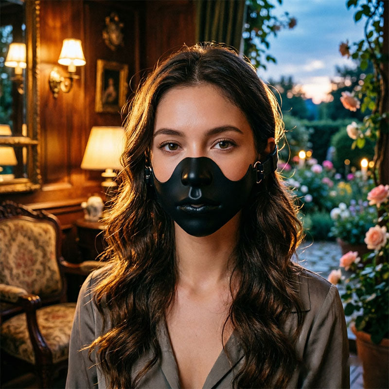 Demi-masque noir mat en silicone pour Halloween et cosplay