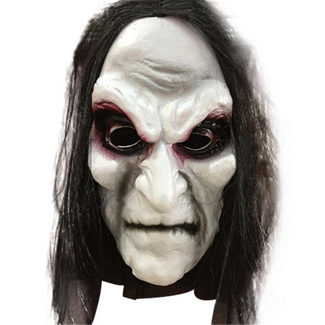 Masque zombie réaliste à cheveux longs pour Halloween