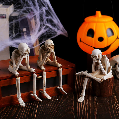 Décoration Halloween en résine, trois squelettes