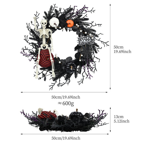 Couronne d’Halloween avec citrouille, crâne et branches décoratives