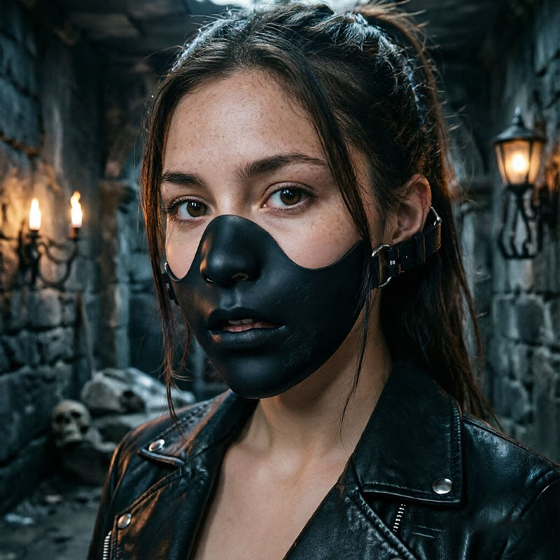 Demi-masque noir mat en silicone pour Halloween et cosplay