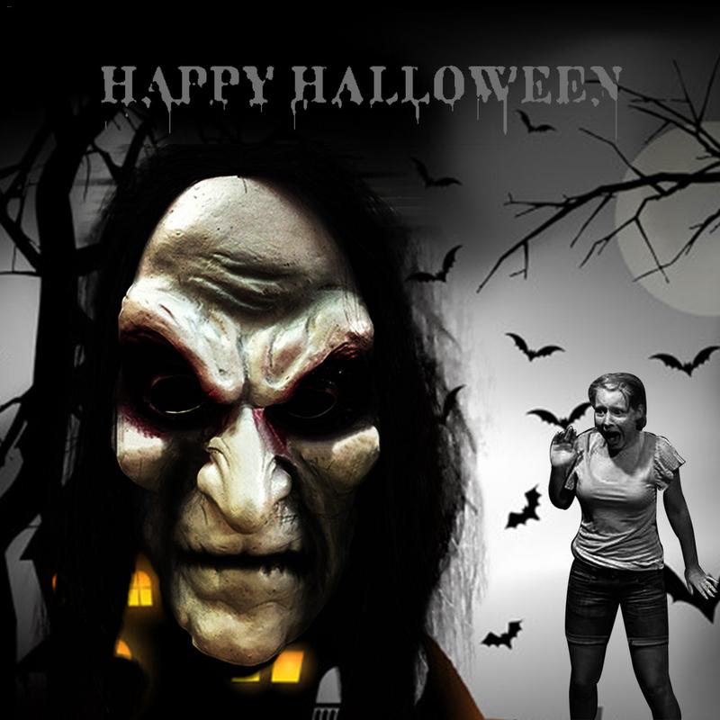 Masque zombie réaliste à cheveux longs pour Halloween