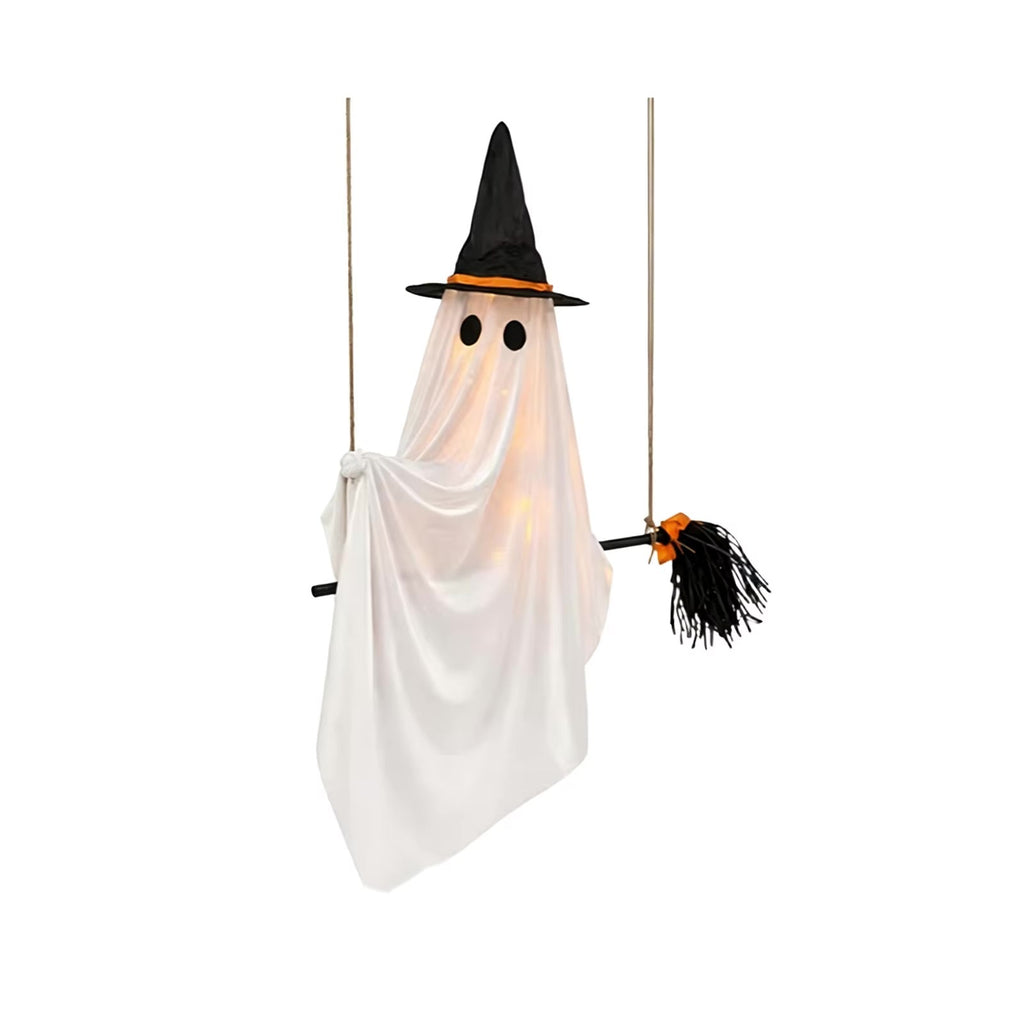 Fantôme Lumineux Volant sur Balai - Décoration Halloween d'Extérieur