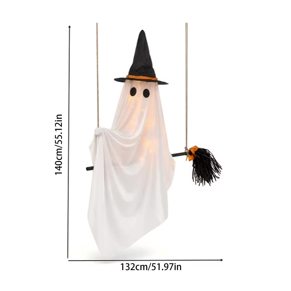 Fantôme Lumineux Volant sur Balai - Décoration Halloween d'Extérieur